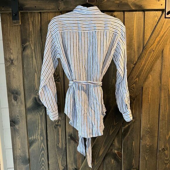 Lauren Ralph Lauren Striped Button Up Belted Linen Tunic - Picture 4 of 7